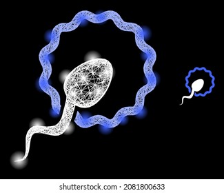 Magic wire frame cell insemination with light spots on a black background. Light vector constellation is created from cell insemination picture, with linear network and light spots.