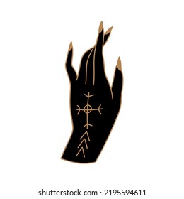 Magic witch alchemy female hand isolated on white background. Vector and jpg printable image, unique boho clipart illustration, editable isolated details. Perfect for poster or postcard template, t
