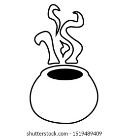Magic Witch Cauldron of boiling liquid. Magical boiler. Magic potion for Halloween.