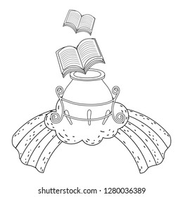 magic witch cauldron with book