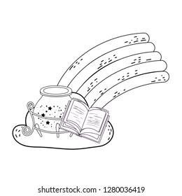 magic witch cauldron with book