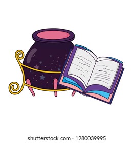 magic witch cauldron with book