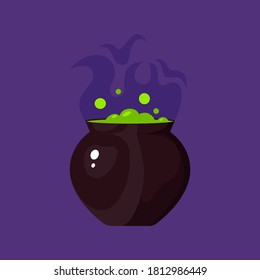 Magic Witch Cauldron isolated icon on purple background. Vector flat cartoon illustration.