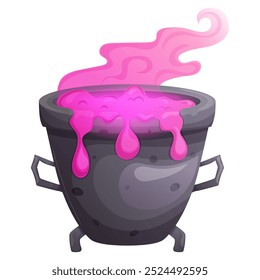 Magic witch cauldron isolated on white. Halloween pot with boiling potion.