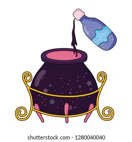 magic witch cauldron with potion bottle