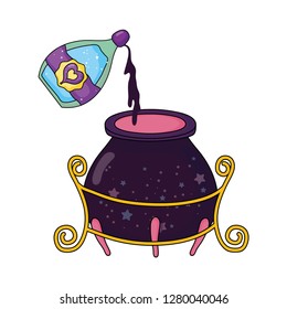 magic witch cauldron with potion bottle