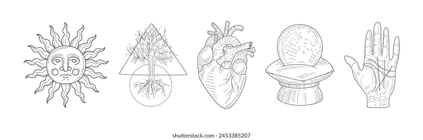 Magic Witch Hand Drawn Object and Element Vector Set