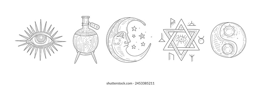 Magic Witch Hand Drawn Object and Element Vector Set