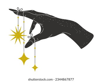 Magic witch hand. Mystical female hand holding stars, boho esoteric design flat vector illustration