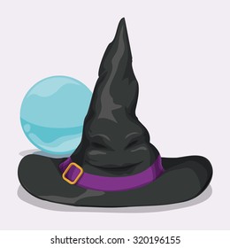 Magic Witch Hat with Crystal ball, Vector Illustration