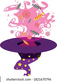 
Сandy, magic, witch hat and halloween. Suitable for decoration for the holiday of Halloween, creating postcards, packaging, printing on souvenirs