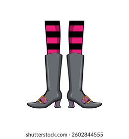 magic witch legs cartoon. spooky pointed, black green, socks tights magic witch legs sign. isolated symbol vector illustration