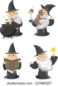 Magic Witch Wizard With long white magician beard vector illustration.