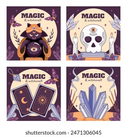 Magic and witchcraft cards in hand drawn style