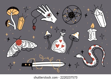 Magic witchcraft esoteric mystic abstract design element concept illustration set
