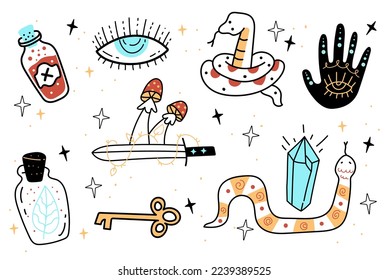 Magic witchcraft esoteric mystic abstract design element concept illustration set