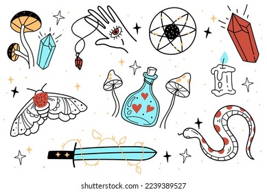 Magic witchcraft esoteric mystic abstract design element concept illustration set