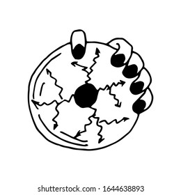 Magic, witchcraft, Halloween. Magic ball with lightning bolts. Vector illustration. Simple outline drawing by hand.