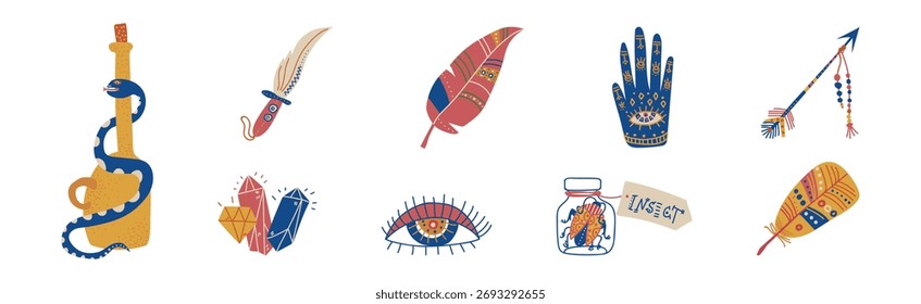 Magic and Witchcraft Object and Spiritual Element Vector Set
