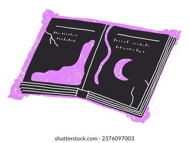 Magic witchcraft spells book in pink and black colours. Cartoon vector illustration in gothic style. Isolated on white background