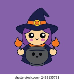 Magic Witches Halloween Vector Illustration.