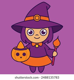 Magic Witches Halloween Vector Illustration.