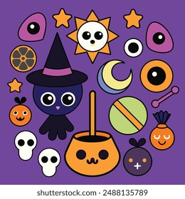 Magic Witches Halloween Vector Illustration.