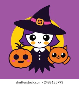 Magic Witches Halloween Vector Illustration.