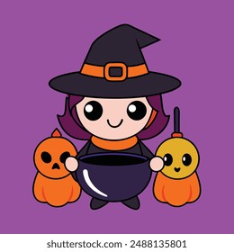 Magic Witches Halloween Vector Illustration.