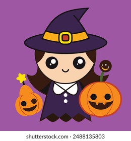 Magic Witches Halloween Vector Illustration.