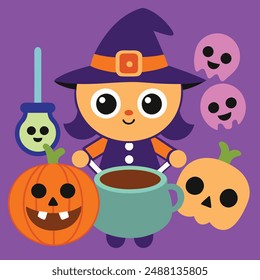 Magic Witches Halloween Vector Illustration.