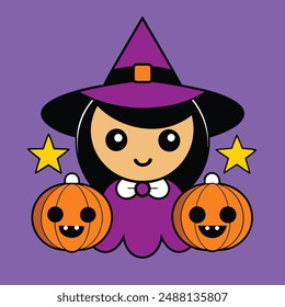 Magic Witches Halloween Vector Illustration.