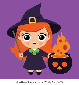 Magic Witches Halloween Vector Illustration.