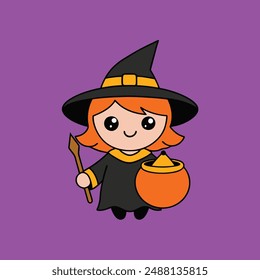 Magic Witches Halloween Vector Illustration.