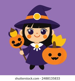 Magic Witches Halloween Vector Illustration.