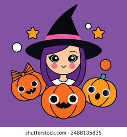 Magic Witches Halloween Vector Illustration.