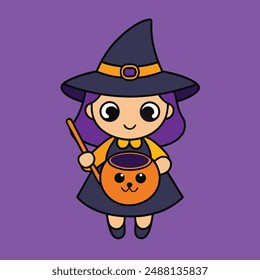 Magic Witches Halloween Vector Illustration.
