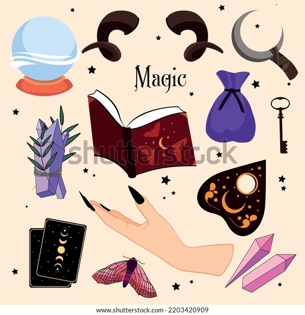 Magic Wizard Items Set Potion Auldron Stock Vector (royalty Free 