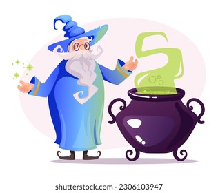 Magic wizard magician character alchemist medieval concept. Vector graphic design illustration