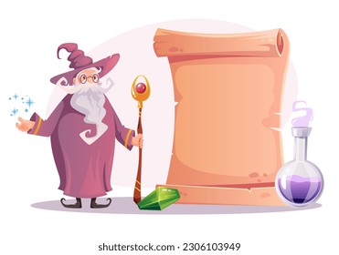 Magic wizard magician character alchemist medieval concept. Vector graphic design illustration