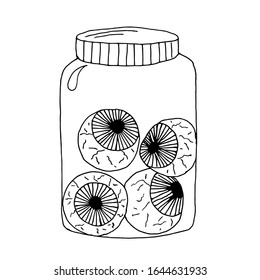 Magic, a wizard's tool. Jar with eyes. Vector illustration. Simple outline drawing by hand.