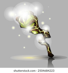 Magic woden hand staff. Vector illustration.