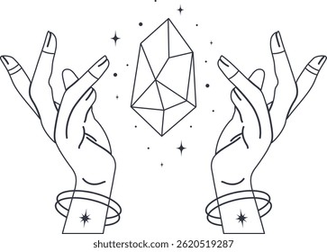 Ilustración vectorial mágica del gesto de la mano de la mujer. Símbolo esotérico del tarot. Silueta misteriosa y de brujería
