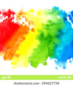 Magic wonderful fabulous watercolor ink Abstract background vector. Colorful, red, orange, yellow, green, blue, indigo, white colors Web and mobile interface, website template