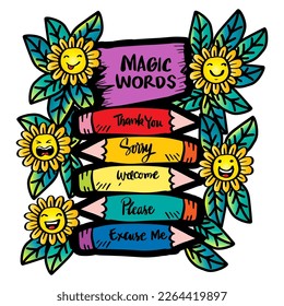 Magic words, thank you, sorry, welcome, please, excuse me. Wall art for classroom poster	

