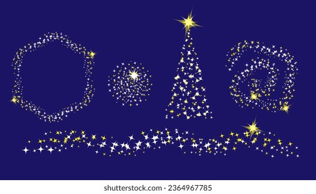 Magic Xmas tree and decoration made from lights on dark background