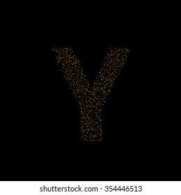 Magic Y letter, luxury alphabet. Golden rain texture