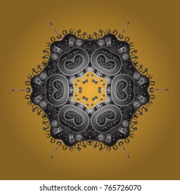 Magic yellow, gray and brown holiday abstract background with star and falling snowflakes. Christmas yellow, gray and browns. Vector illustration.