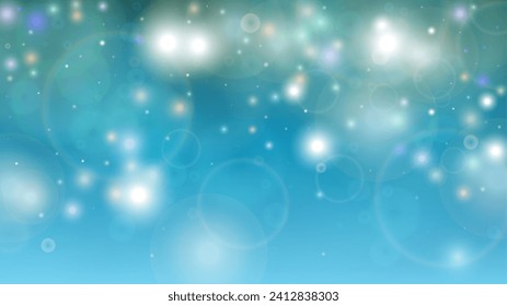 Magical Abstract Defocused Bokeh Circles Background Design.  Christmas snowfall Vector Horizontal Illustration. Cosmic Print. Glitter confetti. Good for Banners, Posters, Covers, Flyers, Cards.