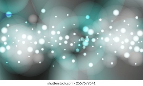 Magical Abstract Defocused Bokeh Circles Background Design.  Christmas Snowfall Vector Horizontal Illustration.  Glitter confetti. Winter Snow Sky. New Year Magic Illustration. Falling Snowflakes